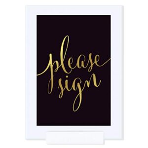 andaz press wedding framed party signs, black and metallic gold ink, 4×6-inch, please sign, double-sided, 1-pack, includes frame