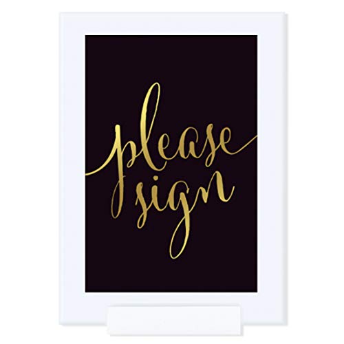 Andaz Press Wedding Framed Party Signs, Black and Metallic Gold Ink, 4x6-inch, Please Sign, Double-Sided, 1-Pack, Includes Frame