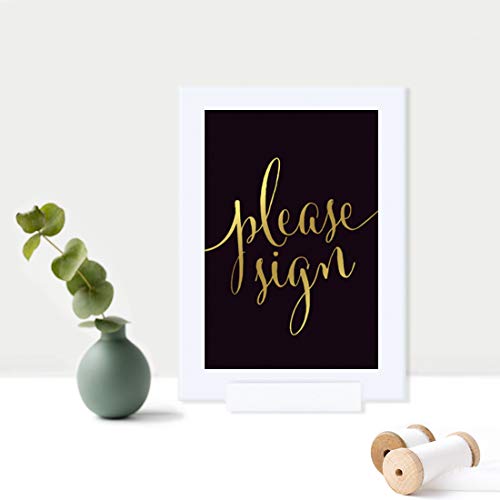 Andaz Press Wedding Framed Party Signs, Black and Metallic Gold Ink, 4x6-inch, Please Sign, Double-Sided, 1-Pack, Includes Frame