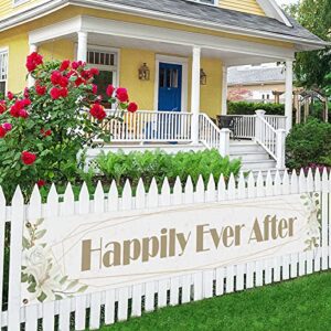 happily ever after large banner, princess theme wedding banner, wedding anniversary party decorations supplies, indoor outdoor backdrop 8.9 x 1.6 feet