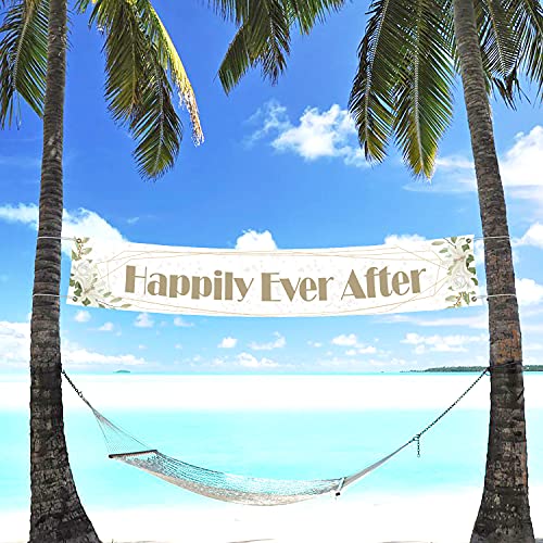 Happily Ever After Large Banner, Princess Theme Wedding Banner, Wedding Anniversary Party Decorations Supplies, Indoor Outdoor Backdrop 8.9 x 1.6 Feet