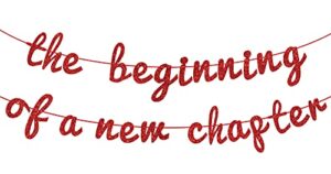 the beginning of a new chapter banner – adventure awaits – bunting backdrops for engagement/graduation/baby shower/retirement party decoration supplies(red)
