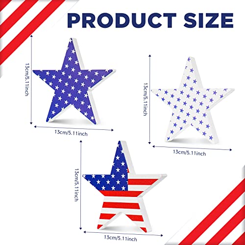 2 Pcs 4th of July Banner Burlap Patriotic Garland and 3 Pcs Independence Day Wooden Stars Rustic Signs USA Freestanding National Day Decor Red White Blue Bunting Garland for Table Decorations