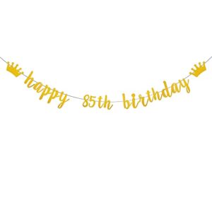 weiandbo gold glitter banner,pre-strung,85th birthday party decorations bunting sign backdrops,happy 85th birthday
