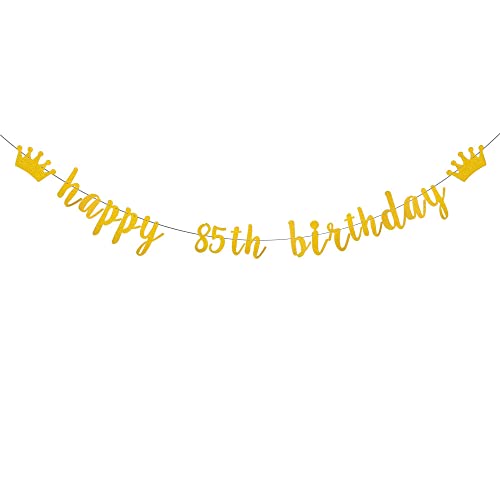 WEIANDBO Gold Glitter Banner,Pre-Strung,85th Birthday Party Decorations Bunting Sign Backdrops,Happy 85th Birthday