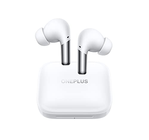 OnePlus Buds Pro True Wireless Earbuds White, Smart Active Noise Cancelling, Wireless Charging Case Included, , Dual Connection, 38 Hour Playtime, Fast Charging, Water Resistant, Glossy White