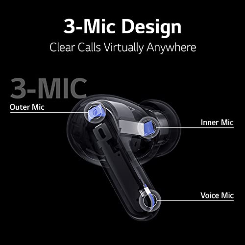 LG TONE Free FP8 - Enhanced Active Noise Cancelling True Wireless Bluetooth Earbuds with Meridian Sound, UVnano Kills 99.9% of Bacteria on Speaker Mesh*, Wireless Charging Case, 3 Mics