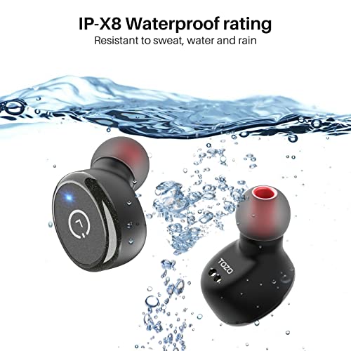 TOZO T10 Bluetooth 5.3 Wireless Earbuds with Wireless Charging Case IPX8 Waterproof Stereo Headphones in Ear Built in Mic Headset Premium Sound with Deep Bass for Sport Black (2022 Upgraded)