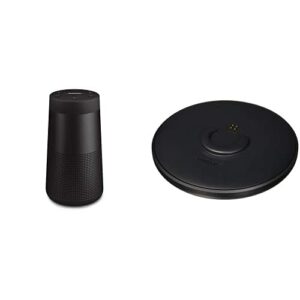 bose soundlink revolve (series ii) portable bluetooth speaker – wireless water-resistant speaker, black & soundlink revolve charging cradle black