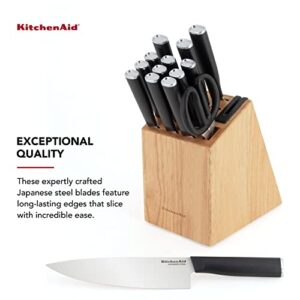 KitchenAid Classic 15 Piece Knife Block Set with Built in Knife Sharpener, High Carbon Japanese Stainless Steel Kitchen Knives, Sharp Kitchen Knife Set with Block, Rubberwood