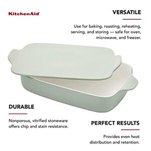 KitchenAid Vitrified Stoneware Rectangular Baker with Lid/Trivet, 4.5-Quart, Pistachio