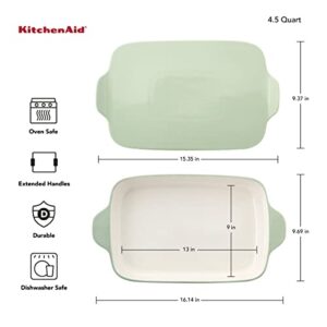 KitchenAid Vitrified Stoneware Rectangular Baker with Lid/Trivet, 4.5-Quart, Pistachio