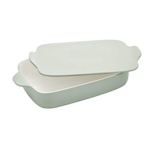 KitchenAid Vitrified Stoneware Rectangular Baker with Lid/Trivet, 4.5-Quart, Pistachio