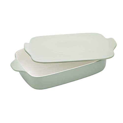 KitchenAid Vitrified Stoneware Rectangular Baker with Lid/Trivet, 4.5-Quart, Pistachio