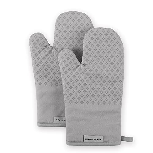 KitchenAid Asteroid Cotton Oven Mitts with Silicone Grip, Set of 2, Grey, 2 Count