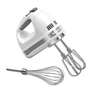 kitchenaid khm7210wh 7-speed digital hand mixer with turbo beater ii accessories and pro whisk – white