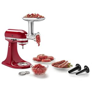 KitchenAid KSM150PSER Artisan Tilt-Head Stand Mixer with Pouring Shield, 5-Quart, Empire Red & KSMMGA Metal Food Grinder Attachment, Silver