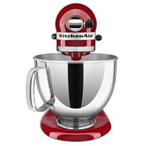 KitchenAid KSM150PSER Artisan Tilt-Head Stand Mixer with Pouring Shield, 5-Quart, Empire Red & KSMMGA Metal Food Grinder Attachment, Silver