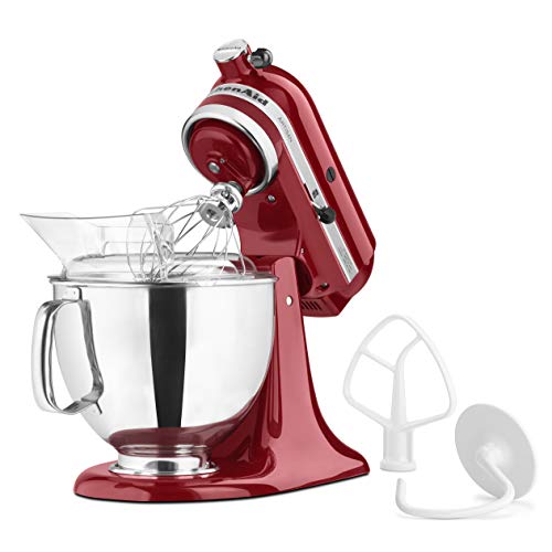 KitchenAid KSM150PSER Artisan Tilt-Head Stand Mixer with Pouring Shield, 5-Quart, Empire Red & KSMMGA Metal Food Grinder Attachment, Silver