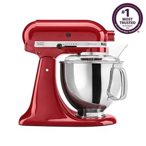 KitchenAid KSM150PSER Artisan Tilt-Head Stand Mixer with Pouring Shield, 5-Quart, Empire Red & KSMMGA Metal Food Grinder Attachment, Silver