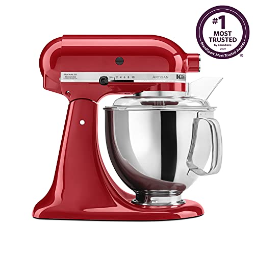 KitchenAid KSM150PSER Artisan Tilt-Head Stand Mixer with Pouring Shield, 5-Quart, Empire Red & KSMMGA Metal Food Grinder Attachment, Silver