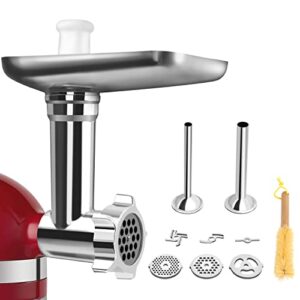 Leixe Metal Food Grinder Attachment for KitchenAid Stand Mixers Includes 2 Sausage Stuffer Tubes,Durable Meat Grinder Attachment for KitchenAid