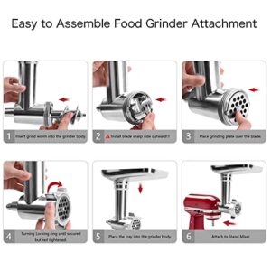 Leixe Metal Food Grinder Attachment for KitchenAid Stand Mixers Includes 2 Sausage Stuffer Tubes,Durable Meat Grinder Attachment for KitchenAid
