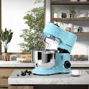 Vospeed Stand Mixer, 8.5 QT 660W 6-Speed Tilt-Head Food Mixer Kitchen Electric Mixer with Stainless Steel Bowl, Beater, Hook, Whisk. (Blue)