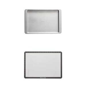 kitchenaid nonstick aluminized steel baking sheet, 13×18-inch, silver with silicone large baking mat, 12×17-inch, gray