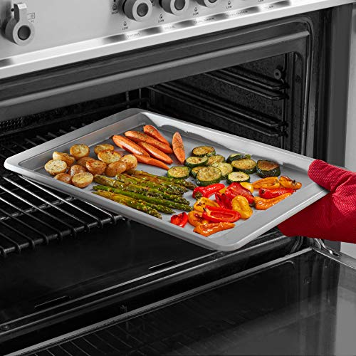 KitchenAid Nonstick Aluminized Steel Baking Sheet, 13x18-Inch, Silver With Silicone Large Baking Mat, 12x17-Inch, Gray