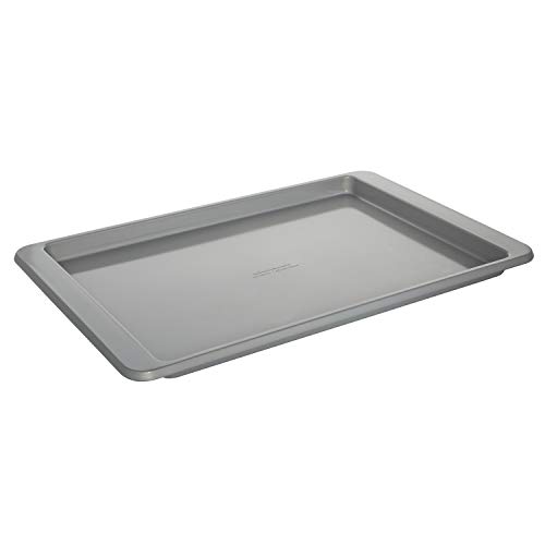 KitchenAid Nonstick Aluminized Steel Baking Sheet, 13x18-Inch, Silver With Silicone Large Baking Mat, 12x17-Inch, Gray