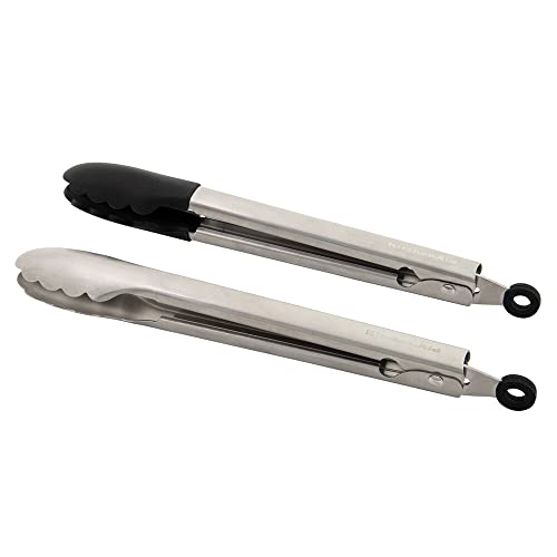 KitchenAid Universal Utility and Silicone Tipped Stainless Steel Kitchen Tongs, Set of 2