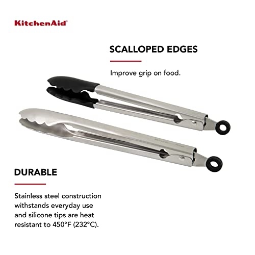 KitchenAid Universal Utility and Silicone Tipped Stainless Steel Kitchen Tongs, Set of 2