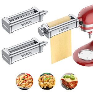 pasta attachment for kitchenaid stand mixer,cofun 3 piece pasta maker machine with pasta roller and cutter set for dough sheet, spaghetti and fettuccine kitchenaid attachments for mixer