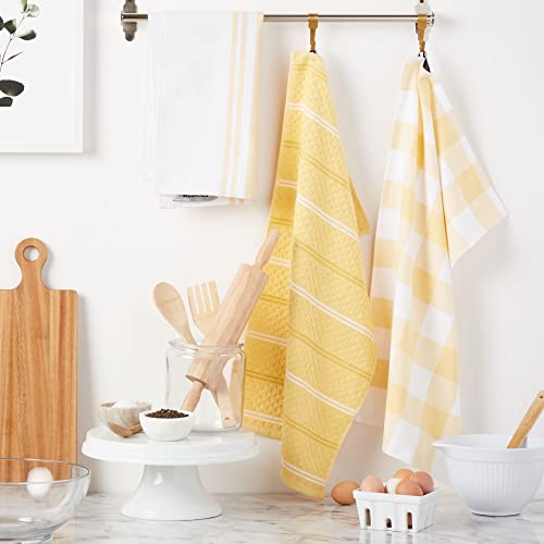 KitchenAid Stripe Gingham Dual Kitchen Towel 3-Pack Set, Majestic Yellow, 16"x28"