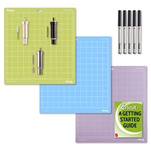 Cricut Maker and Explore Air 2 Accessories Kit with Variety Adhesive Grip Mats, Everyday Pen Set and Blades Bundle - Essential Cutting Machine Tools Cut Cardstock Vinyl Leather Fabric Sewing Projects