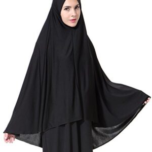 Ababalaya Women's Elegant Modest Muslim Islamic Ramadan Soft Lightweight Jersey Hijab Long Scarf,Black,XL