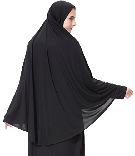 Ababalaya Women's Elegant Modest Muslim Islamic Ramadan Soft Lightweight Jersey Hijab Long Scarf,Black,XL