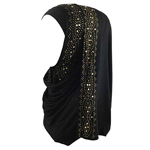 Super iMan Cotton Jersey Hijab Scarf Wrap Glittering Rhinestones Scarf for Women Solid Color Scarf (Black), 67"*21"