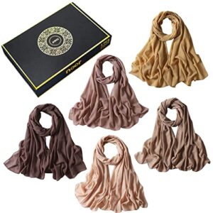 NOOR 5 pcs Hijab Scarfs for Women - Premium Quality Chiffon Hijab, Soft and Lightweight. Hijab Gift Box - 5 Colors Set (Mix Colors 1)