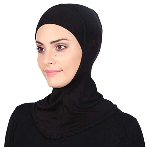 GERINLY Black Under Hijab Scarf Women's Ninja Jilbab Cap Stretch Full Neck Coverage Hijabs for Sport (Black)