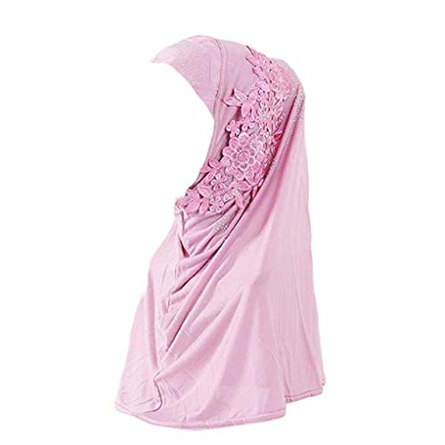 Women One Piece Muslim Hijab Lace Applique Head Wrap Scarf Shawl with Rhinestones