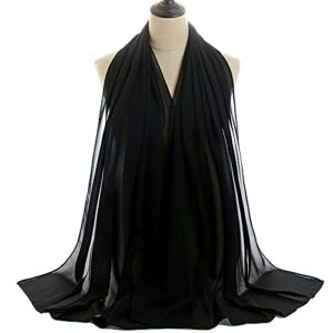 YOUR SMILE for Women Lightweight Breathable Solid Color Soft Chiffon Long Fashion Scarves Sunscreen Shawls (Black)