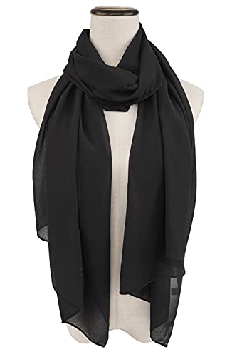 YOUR SMILE for Women Lightweight Breathable Solid Color Soft Chiffon Long Fashion Scarves Sunscreen Shawls (Black)