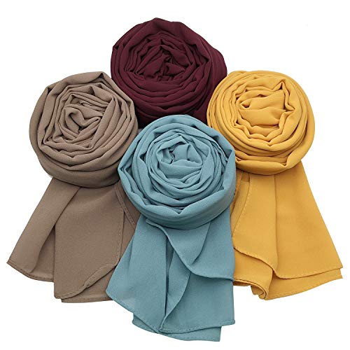 MANSHU 4 PCS Women Soft Chiffon Scarves Shawl Long Scarf Wrap Scarves.