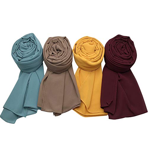 MANSHU 4 PCS Women Soft Chiffon Scarves Shawl Long Scarf Wrap Scarves.