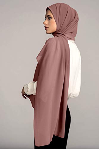 VOILE CHIC Hijab for Women Premium Chiffon Wrap Head Scarf Non-Slip (Dusty Rose)