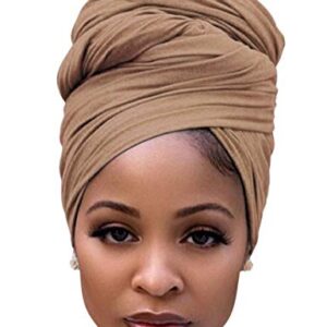 Harewom Head Scarves Wrap Turban for Black Women Long Lightweight Fashion Solid Color Hijab Jersey Headband for Braids Camel