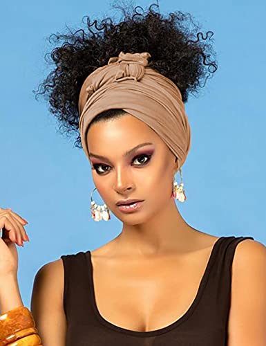 Harewom Head Scarves Wrap Turban for Black Women Long Lightweight Fashion Solid Color Hijab Jersey Headband for Braids Camel