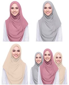 qymy 3pcs women soft chiffon scarves solid color hijab muslim head scarf long scarf wrap scarves chiffon scarf (beige+grey+red bean powder)